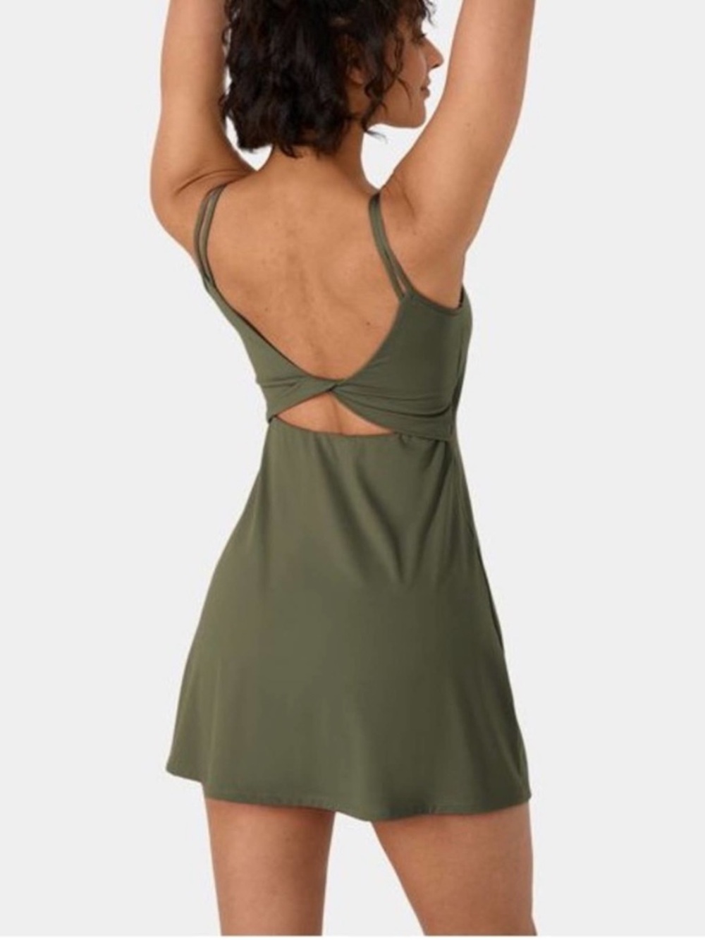 HALARA Olive Green Mini Dress with Twist Back